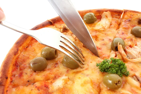 Stock image Tasty pizza with olives isolated on white