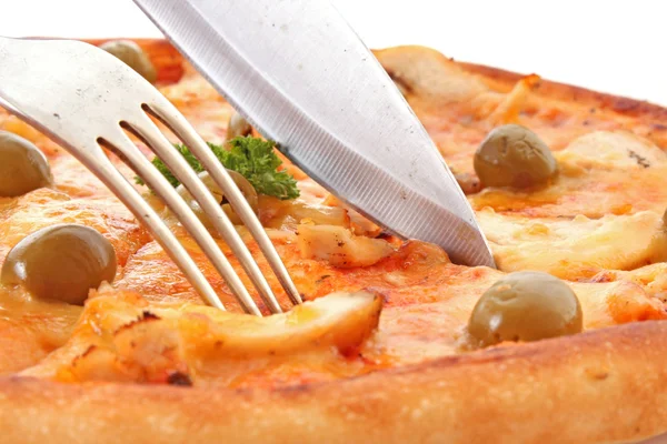Pizza aislada de corte manual en blanco —  Fotos de Stock