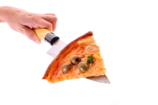 白のオリーブとおいしいピザ — ストック写真