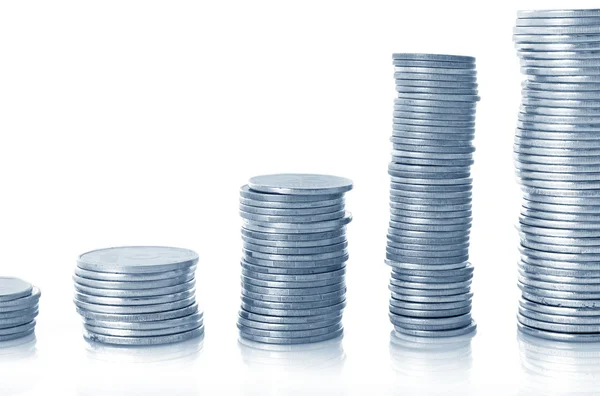 Enkele munt kolommen geïsoleerd op wit, beeld in blauwe Toon — Stockfoto