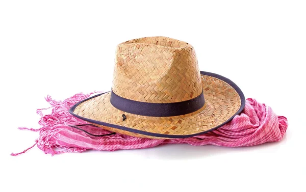 Šátek a klobouk na bílém pozadí — Stock fotografie