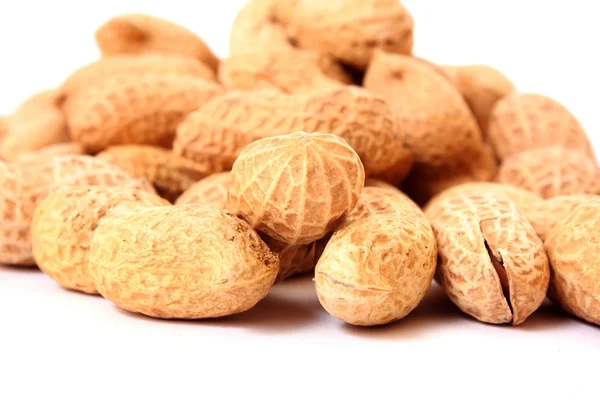 Molte arachidi su sfondo bianco — Foto Stock