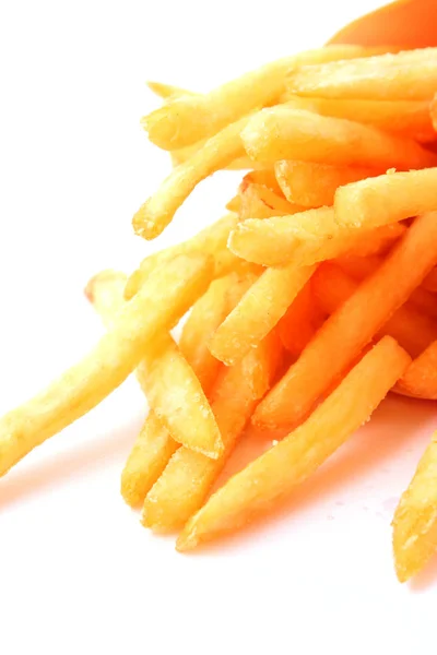 Leckere Pommes frites Kartoffeln auf weiß — Stockfoto