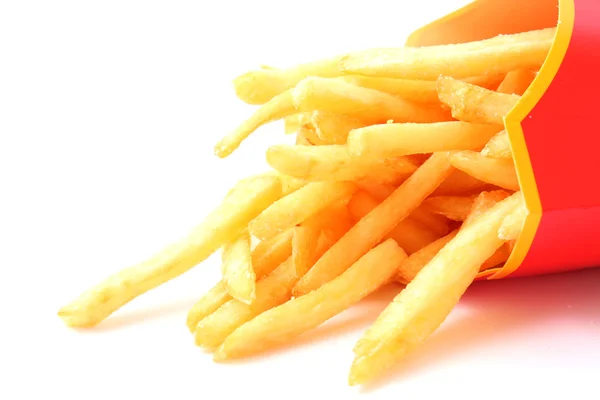 Deliciosas batatas fritas francesas em branco — Fotografia de Stock
