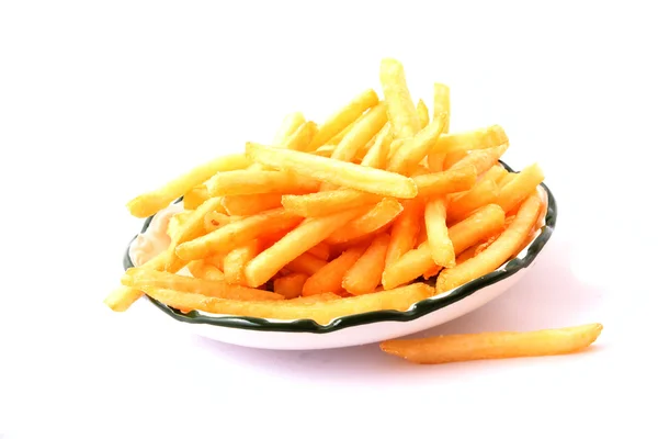 Läckra pommes frites potatis på vit — Stockfoto
