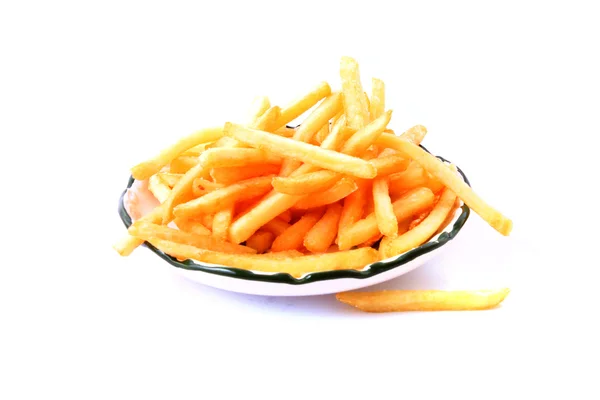 Läckra pommes frites potatis på vit — Stockfoto