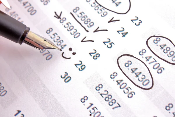 Hand mit Stift Einkommen berechnen — Stockfoto