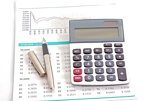Calculate money with the calculator — Stock Photo, Image
