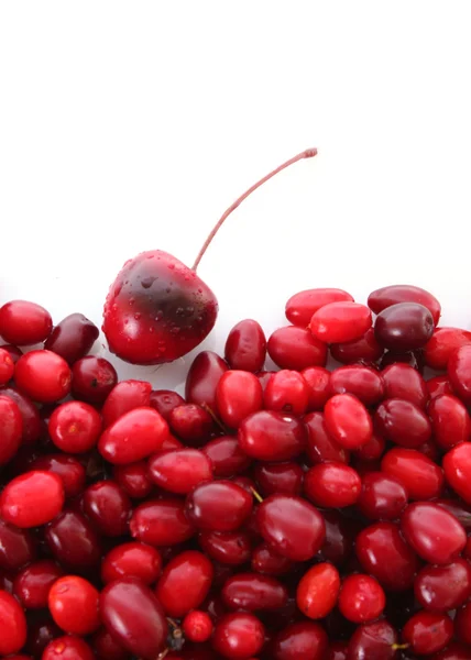 Cherry a brusinkami na bílém pozadí — Stock fotografie