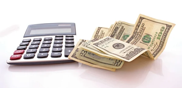 Obliczenia pieniędzy z kalkulatora — Zdjęcie stockowe
