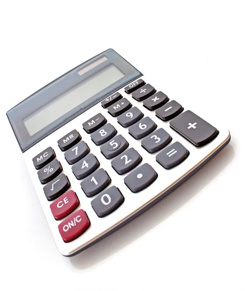 Серый калькулятор на белом фоне — стоковое фото