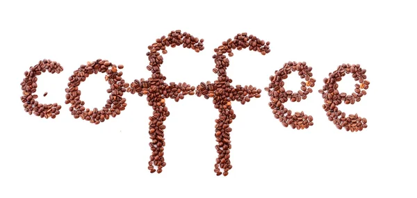Woord "koffie" gemaakt van koffie bonen — Stockfoto