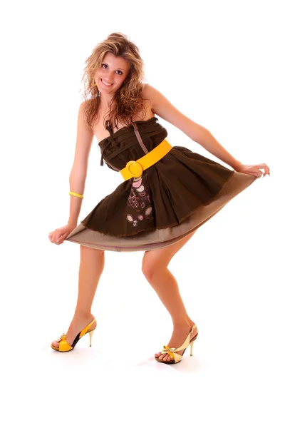 Щаслива молода дівчина в кумедній сукні — стокове фото