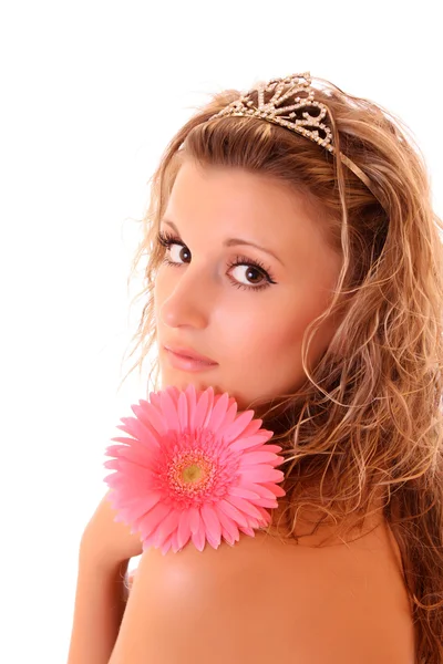 Mujer sexy joven con flor aislada en blanco —  Fotos de Stock