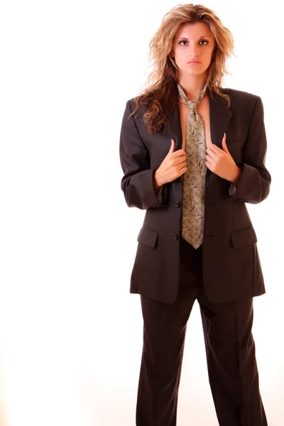 オフィス スーツ白で隔離される若い女性 — ストック写真