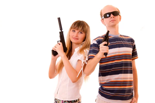 Kadın ve erkek üzerinde beyaz silahlı — Stok fotoğraf