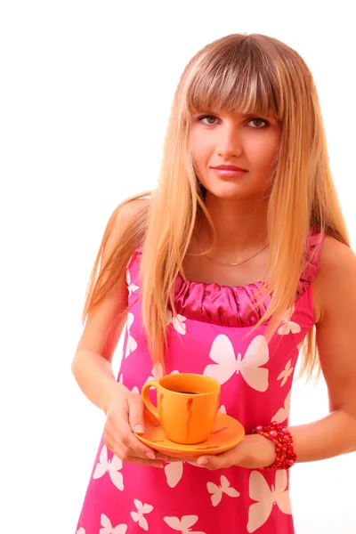 Młoda kobieta z filiżanką kawy — Zdjęcie stockowe
