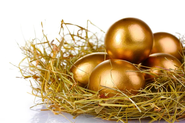 Złote jaja w gnieździe — Zdjęcie stockowe