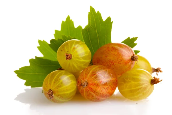 Fresh gooseberries and leaves — Stock Photo, Image