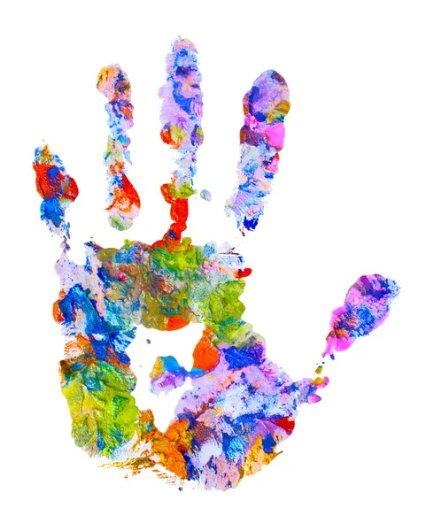 Цветной отпечаток руки на белой изолированной — стоковое фото