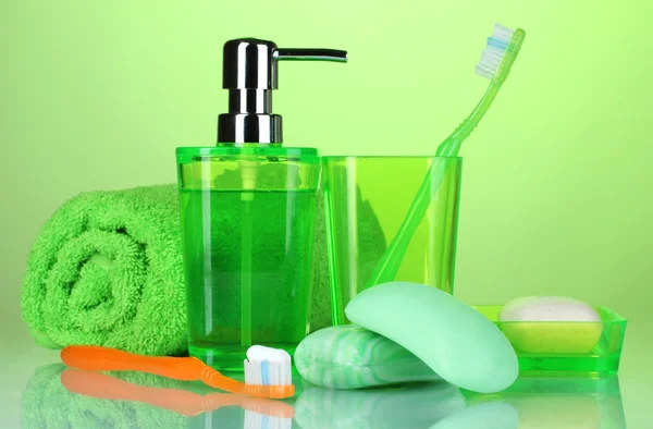Bathroom accessories, soap and towel — Stock Photo, Image