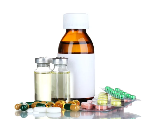 Orvosi palackok, ampulla és tabletták — Stock Fotó