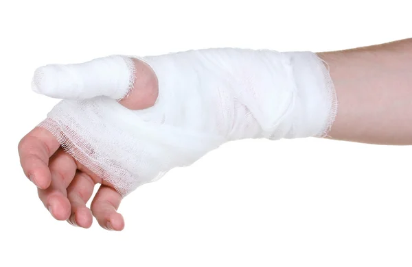 Bandagierte Hand isoliert auf weiß — Stockfoto