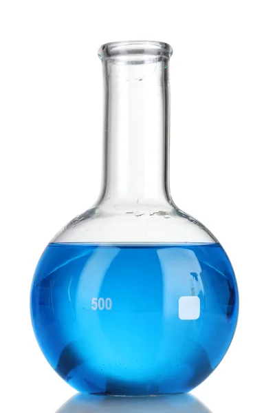 Пробирка с синей жидкостью, изолированной на белой — стоковое фото