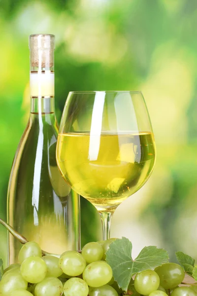Пляшка вина, скла та винограду — стокове фото