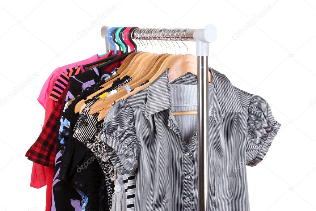 Different clothes on hangers