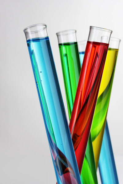 Test-tubes with liquid on gray background