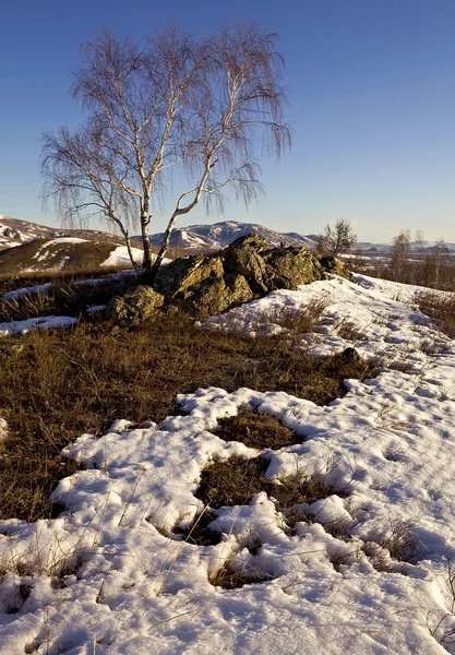 Tidigt på våren på södra Uralbergen (vert.) — Stockfoto