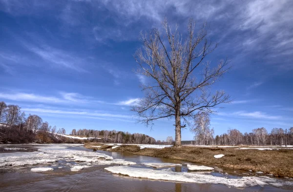 Flytande is vid floden belaya — Stockfoto