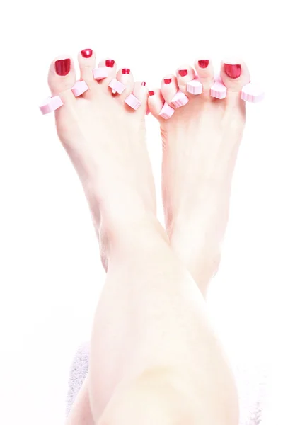 Female feet red polished nails — Stock Photo, Image