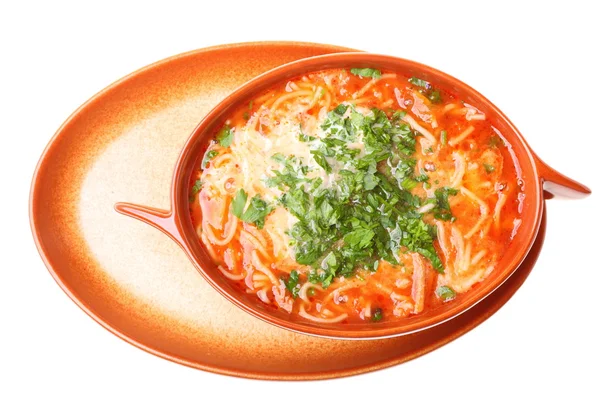 Sopa de tomate, perejil aislado fondo blanco — Foto de Stock