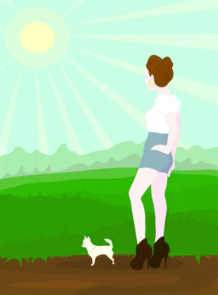 Stock vector Girl with dog