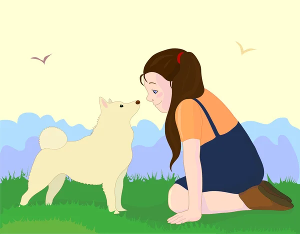 Девушка и собака — стоковый вектор