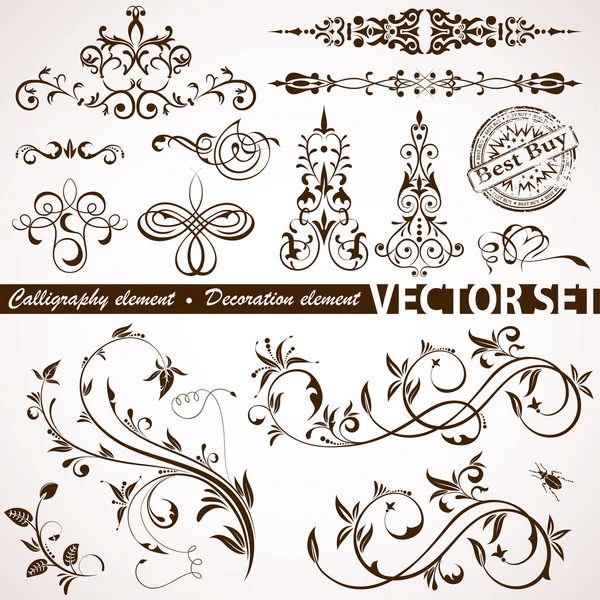 Elemento caligráfico y floral — Vector de stock