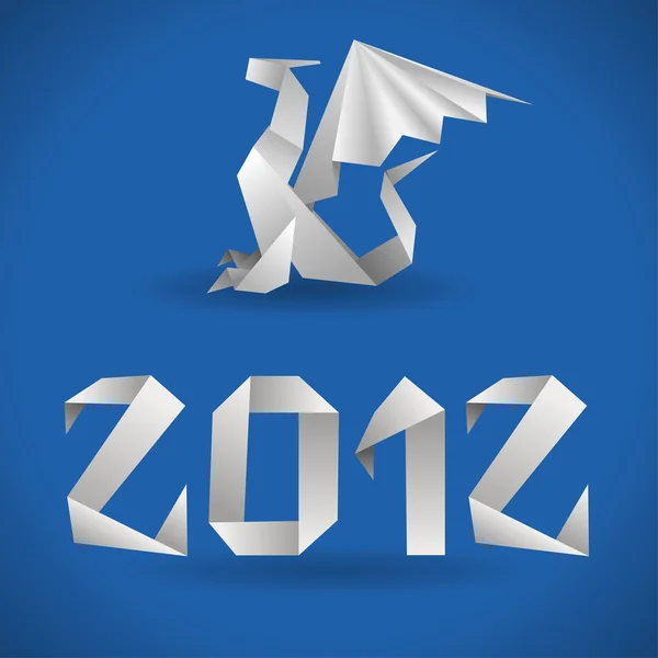 Origami Dragón con 2012 Año — Vector de stock