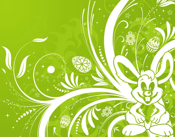 Пасхальный фон с яйцами, кроликом и цветком — стоковый вектор