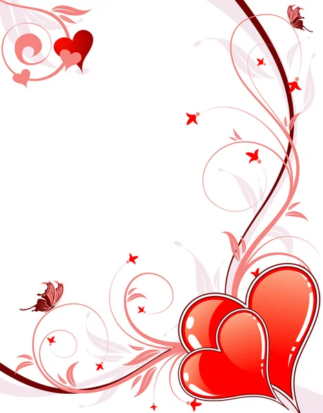 De dag van Valentijnskaarten achtergrond met hartjes en florals — Stockvector