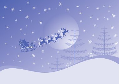 Christmas background with santa and deers, vector clipart