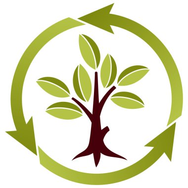 Tree with leaves and recycling symbol clipart