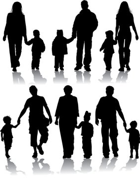 Vector silhouettes of parents with children clipart