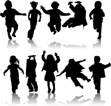 Vector silhouette girls and boys clipart