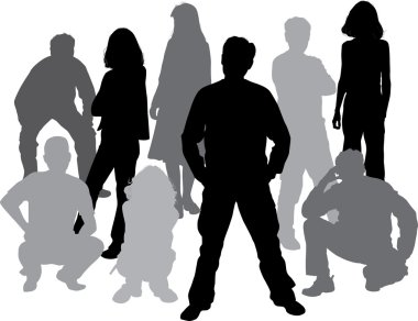 Vector silhouettes friends (man and women) clipart