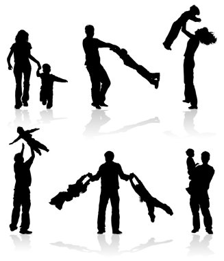 Silhouettes of parents with children clipart