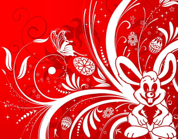 复活节背景与鸡蛋、 兔、 花 — 图库矢量图片
