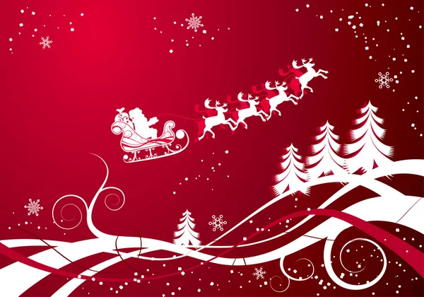 Sfondo natalizio con Babbo Natale e cervi, vettore — Vettoriale Stock