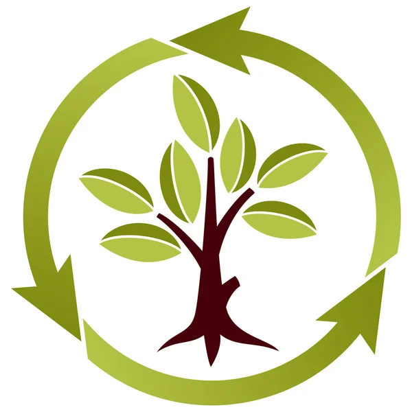 Träd med blad och återvinning symbol — Stock vektor